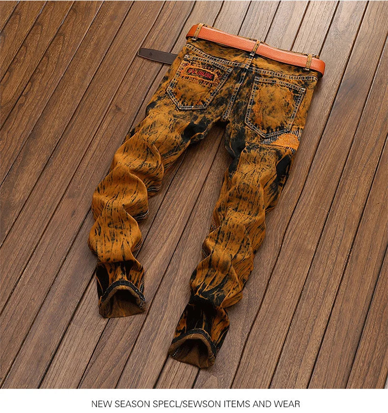 Denim Hole Jeans Personality Old Style Straight Design Young Fashion Brand High Quality Men's Large Size Luxury Trendy