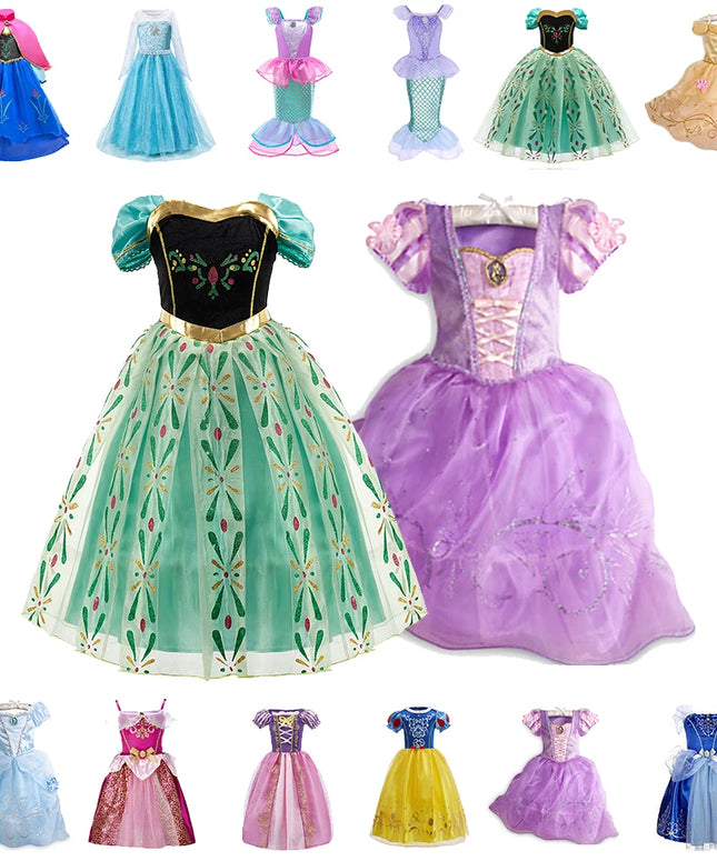 Girls Princess Dress Kids Cinderella Snow White Aurora Sofia Rapunzel Cinderella Halloween Costume Children Birthday Party Dress