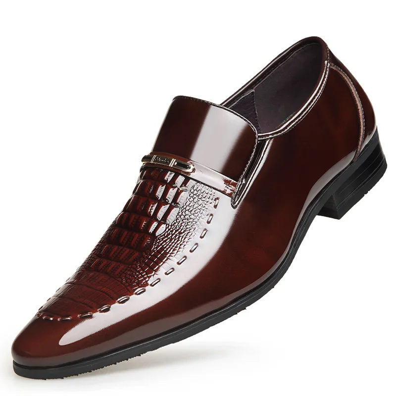 Patent Leather Business Men Shoes Formal Slip on Dress Shoes Men‘s Oxfords Footwear Alligator Pattern Leather Shoes for Man