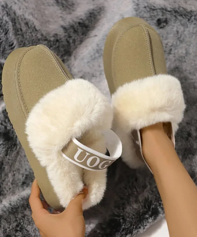 2024 New Leather Women Fashion Winter Indoor Solid Color Suede Slippers Ladies Home Platform Warm Slip-on Women’s Shoes