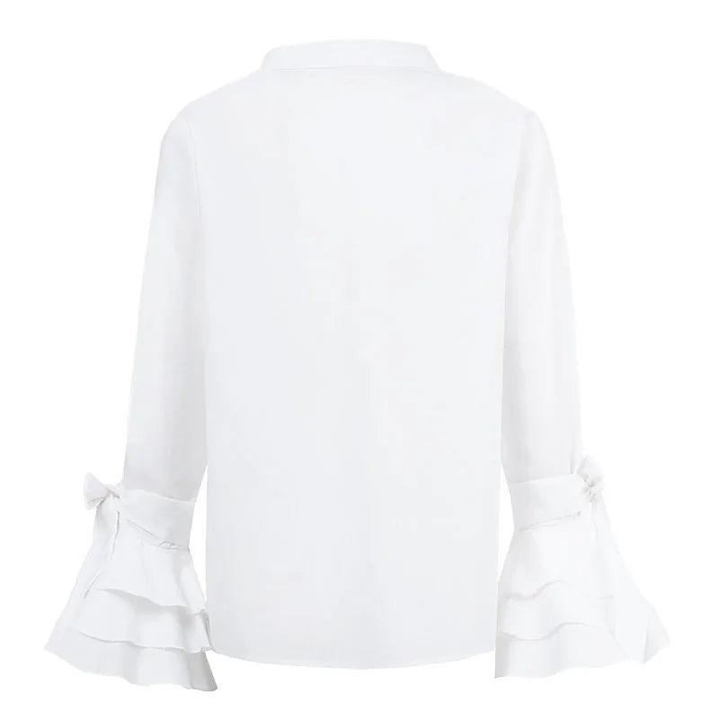 Plus Size 5XL VONDA Shirts White Blouse Women Autumn Long Flare Sleeve Tops Tunic Casual Solid Buttons Blusas Femininas