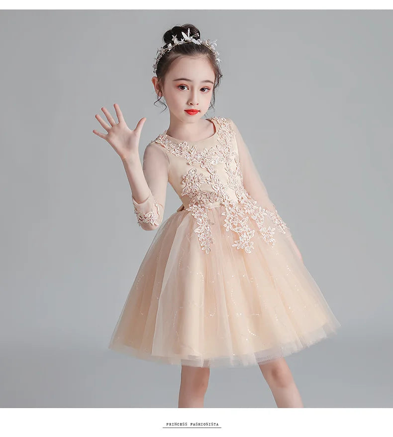 White Child Solid Lace Costume Evening Party Tutu Princess Kids Dresses For Baby Girl Formal Wedding Clothes 3 4 6 8 10 11Years