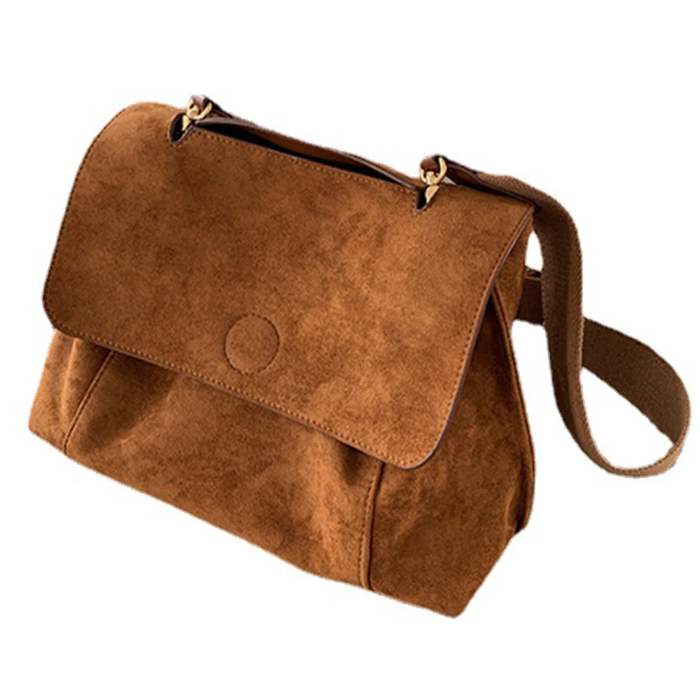 Retro Autumn Winter Frosted Brown Suede Shoulder Crossbody Bag Women’s Large Capacity Handbags Designer Tote Bag