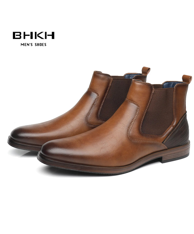 BHKH 2024 Men Chelsea Boots New Winter Men Boots Soft Leather Elastic Strap Ankle Boots Smart Formal Business Dress shoes Man S