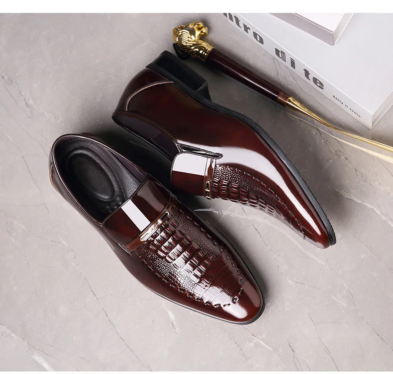 Patent Leather Business Men Shoes Formal Slip on Dress Shoes Men‘s Oxfords Footwear Alligator Pattern Leather Shoes for Man