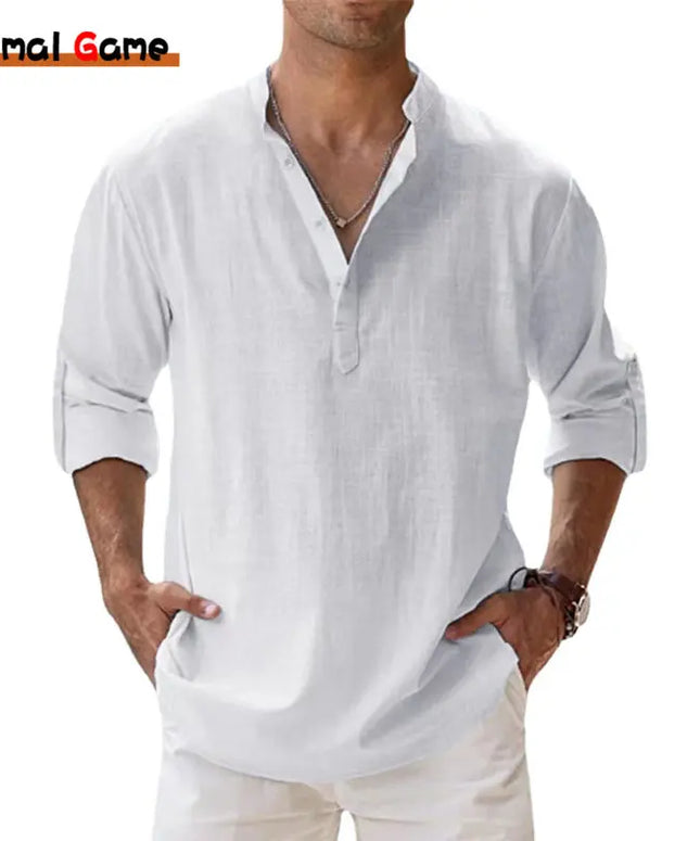 New Cotton Linen Shirts for Men Casual Shirts Lightweight Long Sleeve Henley Beach Shirts Hawaiian T Shirts for Men