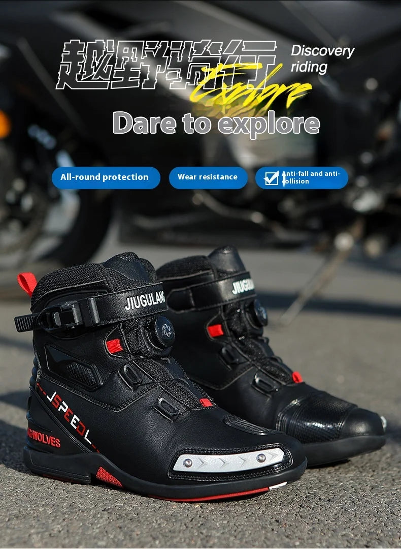 2024 New Motorcycle Boots Men Leather Motos Breathable Anti Slip Wear-Resistant Riders Boots Motorbike Racing Ankle Length S