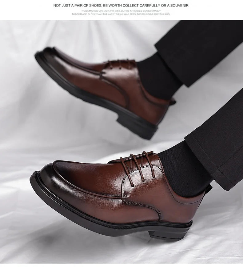 New Men's Formal Shoes Genuine Leather Fashion Dress Shoes Men‘s Italian Style Business Office Wedding Solid Color Lace Up Shoes