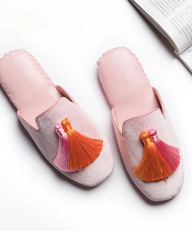 Women‘s Tassels Velvet Slippers Indoor Home Flat Shoes Wedding Slides