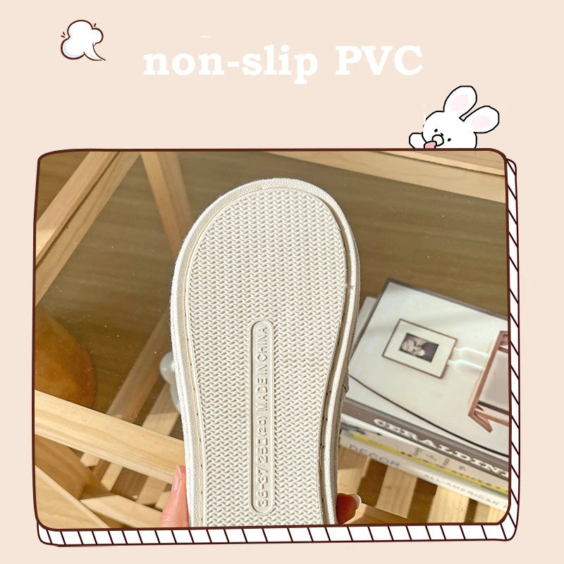 Comwarm Cute Cartoon Slippers For Women Summer Linen Woman' s Slippers Men Falt Flip Flops Indoor Home Non-Slip Cotton Slippers