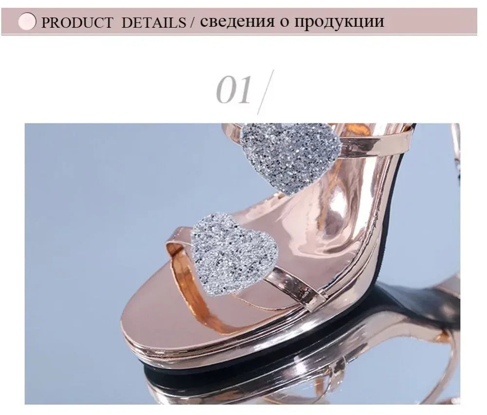 Ladies High Heel Shoes Elegant Glitter Shinning Star Heart Pattern Women's Heeled Shoes Party Shoes Women’s High Heel Sandals