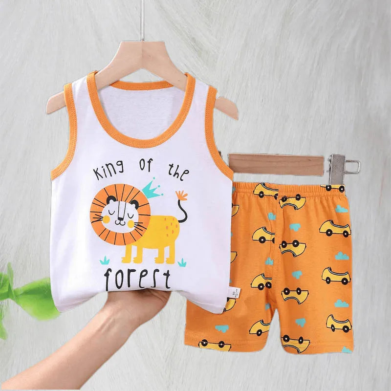 Boys Vest Set Summer Cotton New Clothes Children's Sleeveless Cartoon Wool Comfort Set Class A Thin Two-piece Set for 6-9months