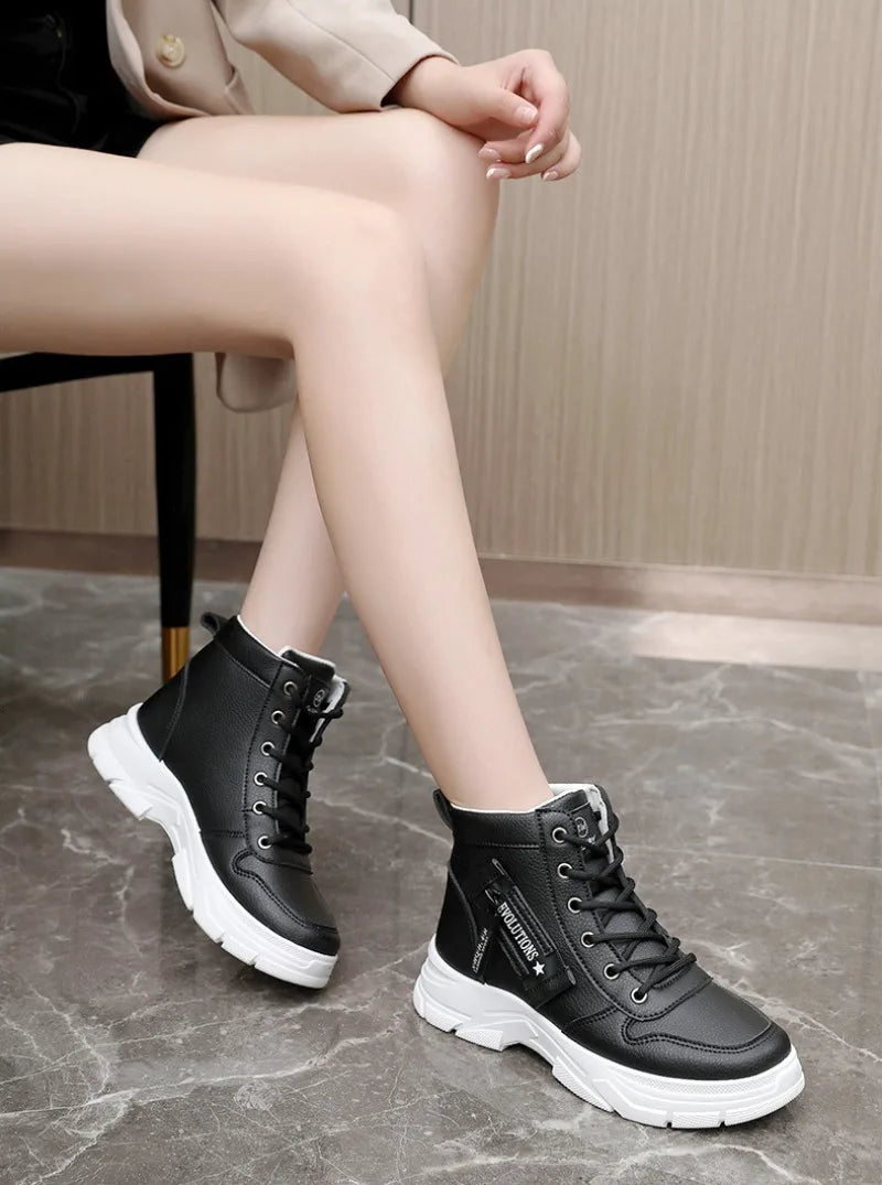 Designer Fashion Women‘s Ankle Boots Spring Comfortable Soft-sole High Top Shoes Sneakers Non Silip Wear-resistant Casual Shoes