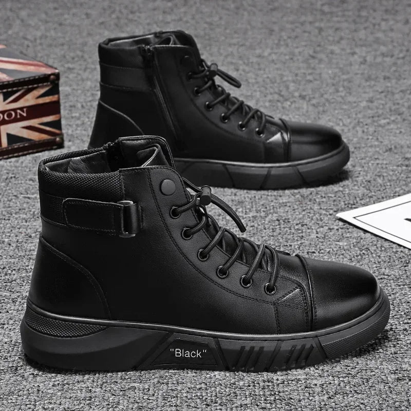 Men's Motorcycle Boots Comfortable Platform Boots Men‘s’ Outdoor High Top Leather Boots Fashion Comfortable Waterproof Men Shoes