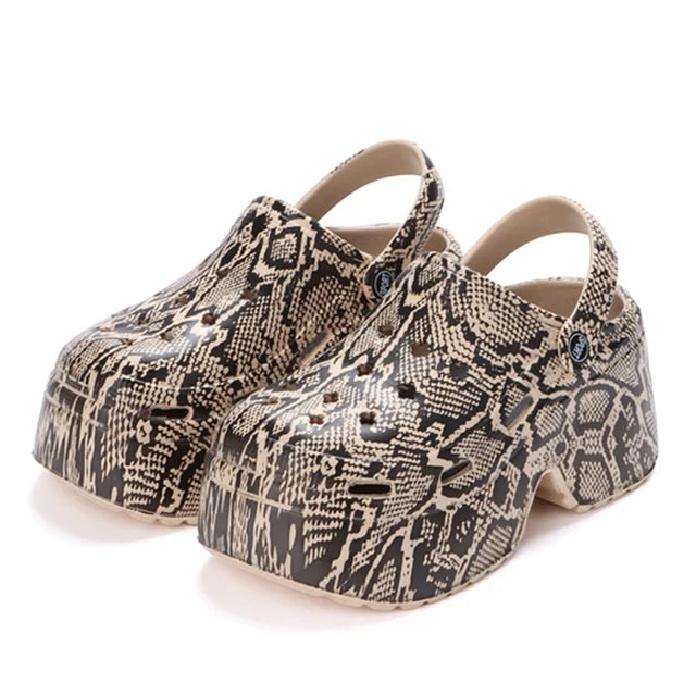 Rimocy Leopard Print 9Cm Women Hole Shoes Summer Thick Bottom Clogs for Woman Chunky Platform Slippers Non-Slip Garden Sandals