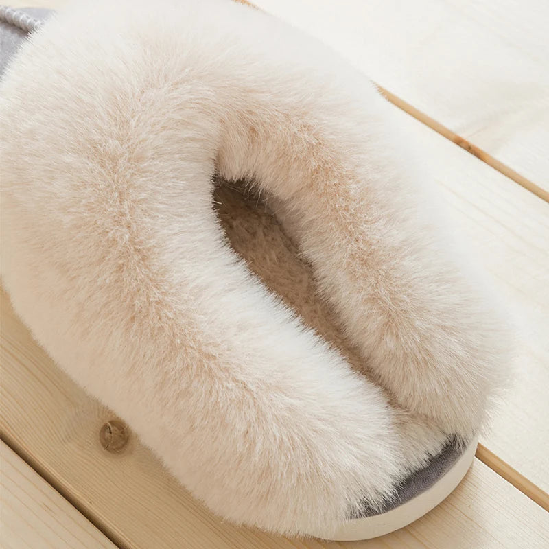 Warm Fur Indoor Home Slippers Women 2023 Winter Soft Plush Couple Cotton Padded Shoes Comfy Anti-Slip Flat Fluffy Slippers Woman