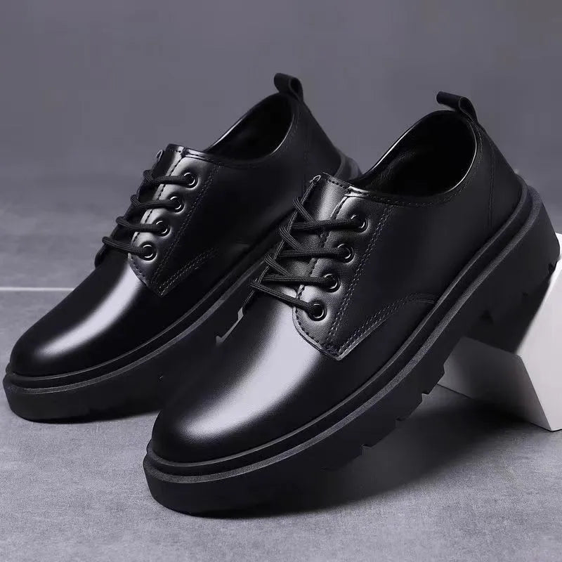 Round Toe Men‘s Dress Shoes Brogue Shoes Men Korea Leather Platform Oxfords Elegant Man's Formal Shoes New Business Office Shoe