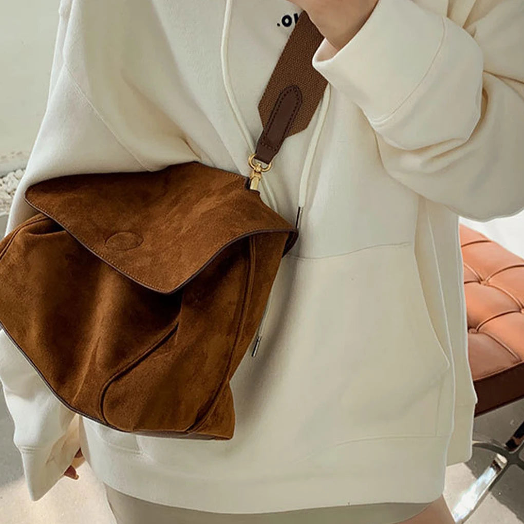 Retro Autumn Winter Frosted Brown Suede Shoulder Crossbody Bag Women’s Large Capacity Handbags Designer Tote Bag