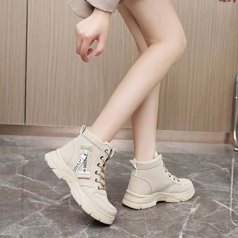 Designer Fashion Women‘s Ankle Boots Spring Comfortable Soft-sole High Top Shoes Sneakers Non Silip Wear-resistant Casual Shoes