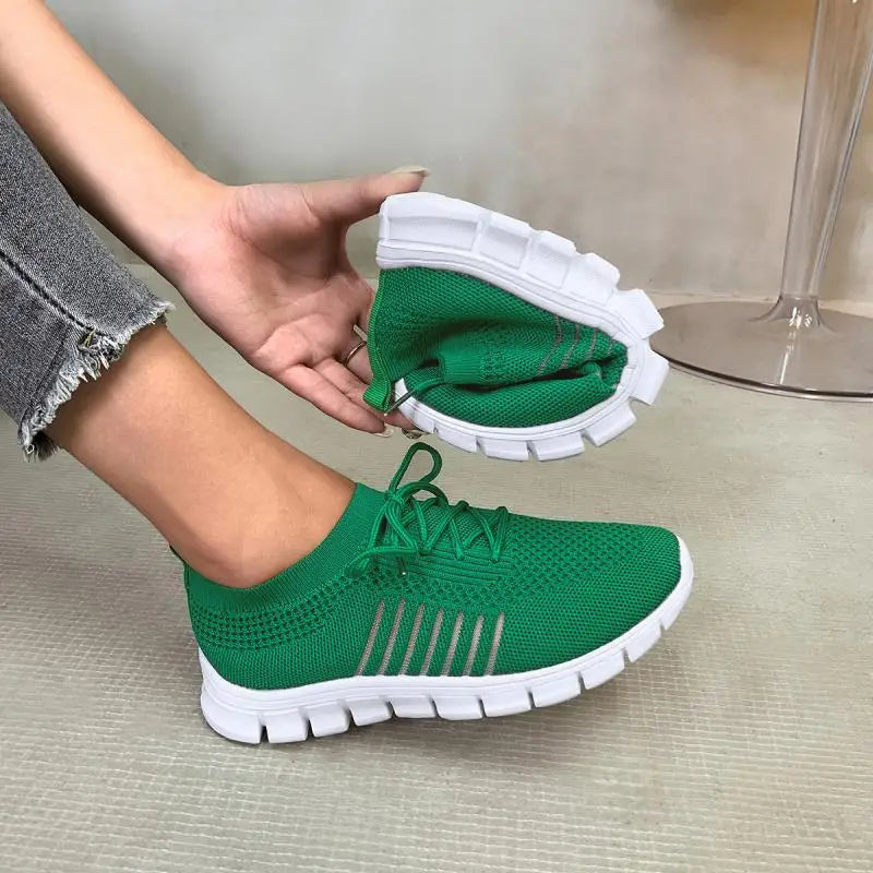 Mesh Breathable Soft Sole Sneakers Women Lightweight Non-Slip Running Walking Shoes Woman 2024 Spring Casual Lace Up Flats Shoes