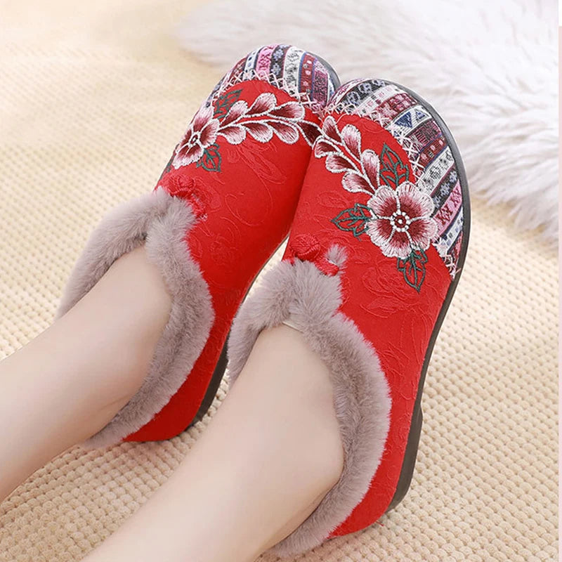 Women’s warm Plucked thickened shoes fashion embroidery patchwork shoes for lady lightweight soft comfortable non slip shoes