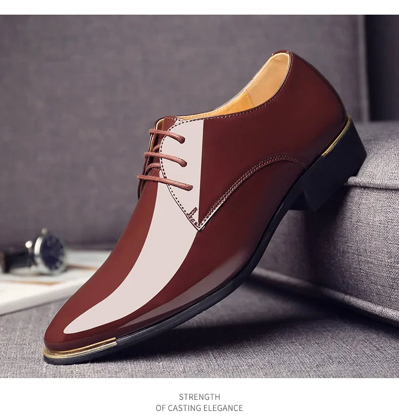 2024 New Men’s Patent Leather Shoes  British Style Men's Dress Shoes Lace Up Pointed Toe Wedding Business Party Social Shoe Male