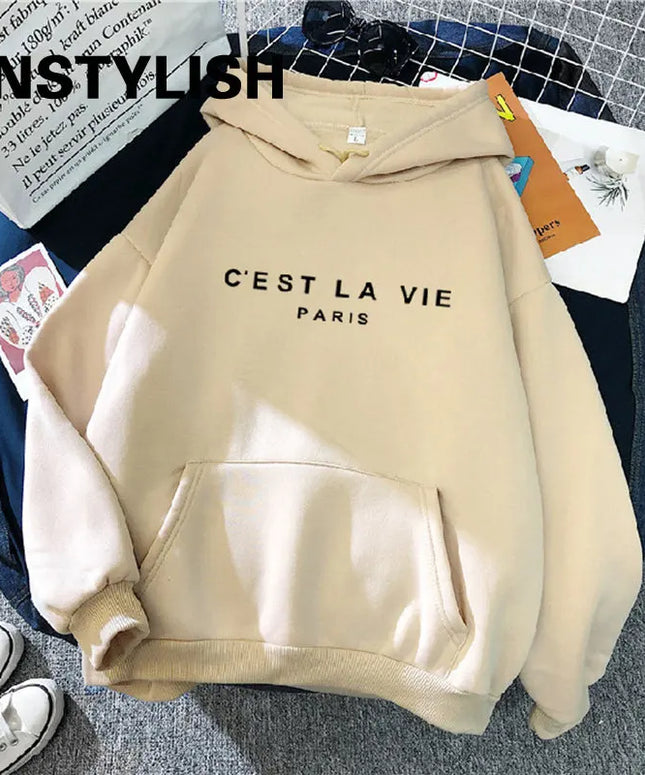 Women Casual Print Loose Hoodies Spring Long Sleeve Hooded Sweatshirt Harajuku Simple Tops Lazy Style Pullover 2023 Streetwear