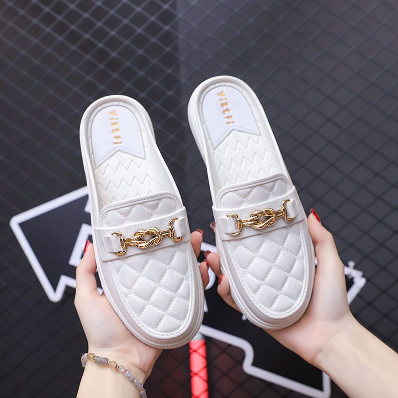 Women Flat Shoes Low Heel Slippers Casual Loafers Outdoor Round Shape Solid Color Nonslip Fashion Single