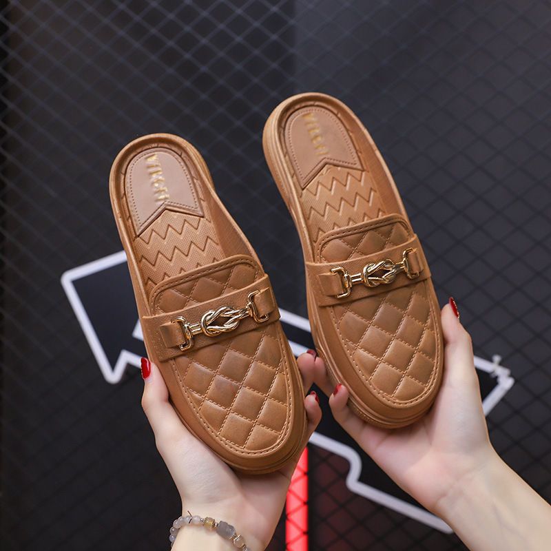 Women Flat Shoes Low Heel Slippers Casual Loafers Outdoor Round Shape Solid Color Nonslip Fashion Single