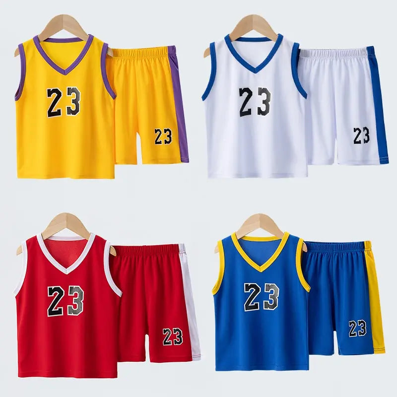 Summer CHILDREN'S Basketball Suit Boys and Girls Sports Vest Shorts Suit 23rd Handsome Boys and Students Vest Suit