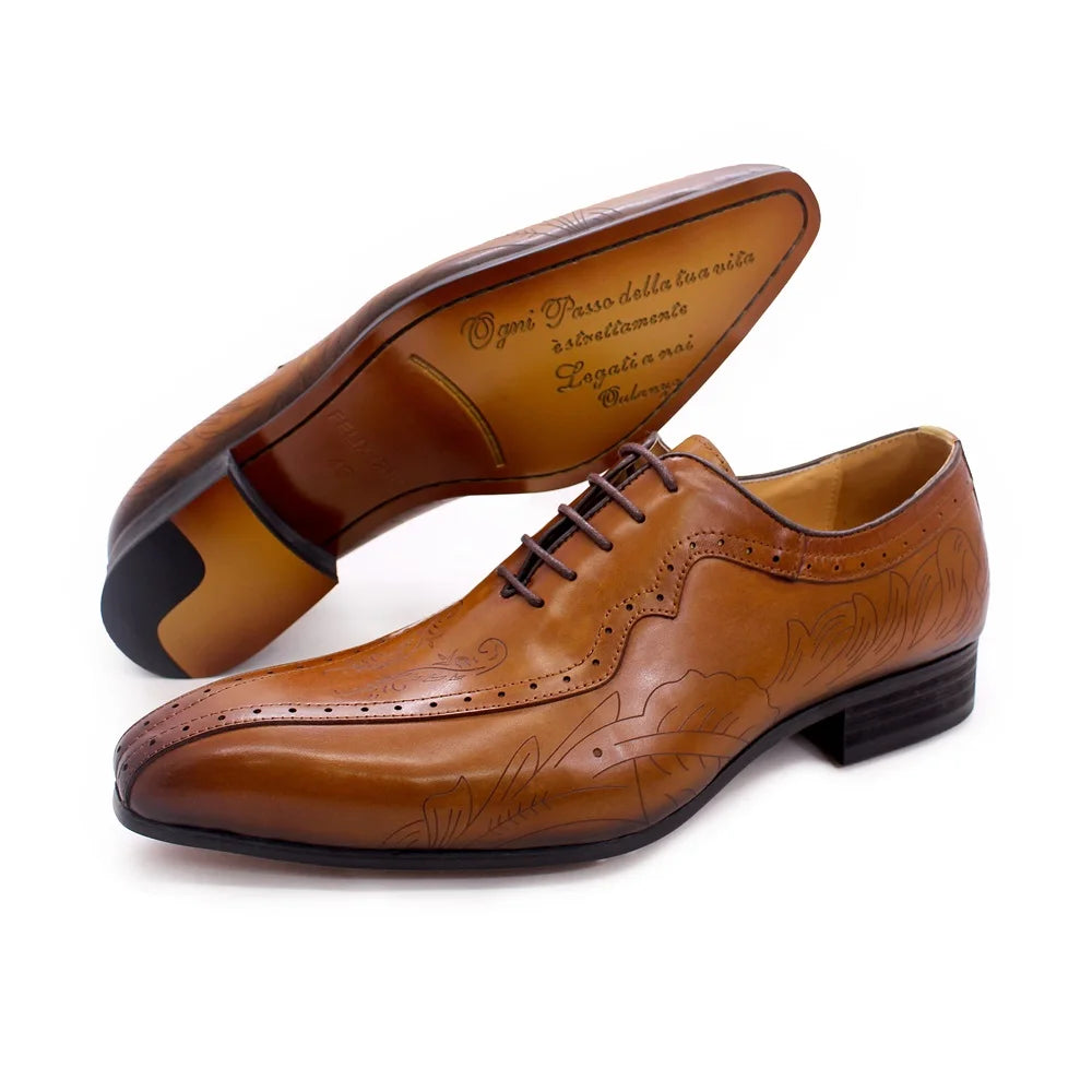 Italian Style Brown Black Genuine Leather Oxford Dress Shoes High Quality Lace Up Suit Shoes Footwear Wedding Formal Men‘s Shoes