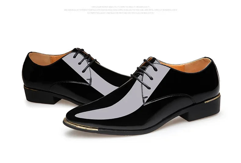 2024 New Men’s Patent Leather Shoes  British Style Men's Dress Shoes Lace Up Pointed Toe Wedding Business Party Social Shoe Male