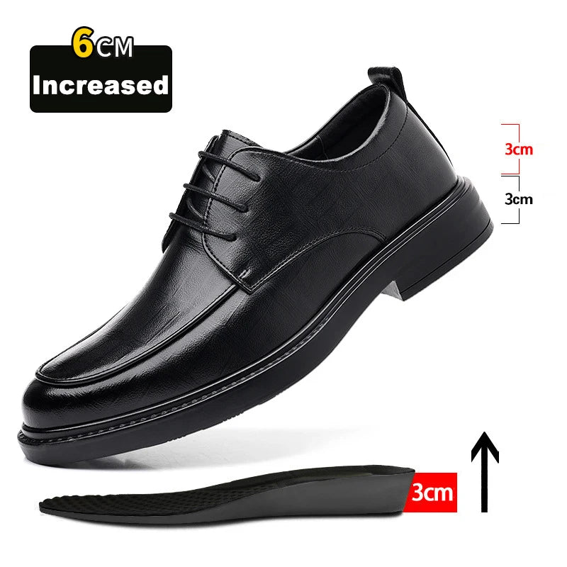 New Men's Formal Shoes Genuine Leather Fashion Dress Shoes Men‘s Italian Style Business Office Wedding Solid Color Lace Up Shoes