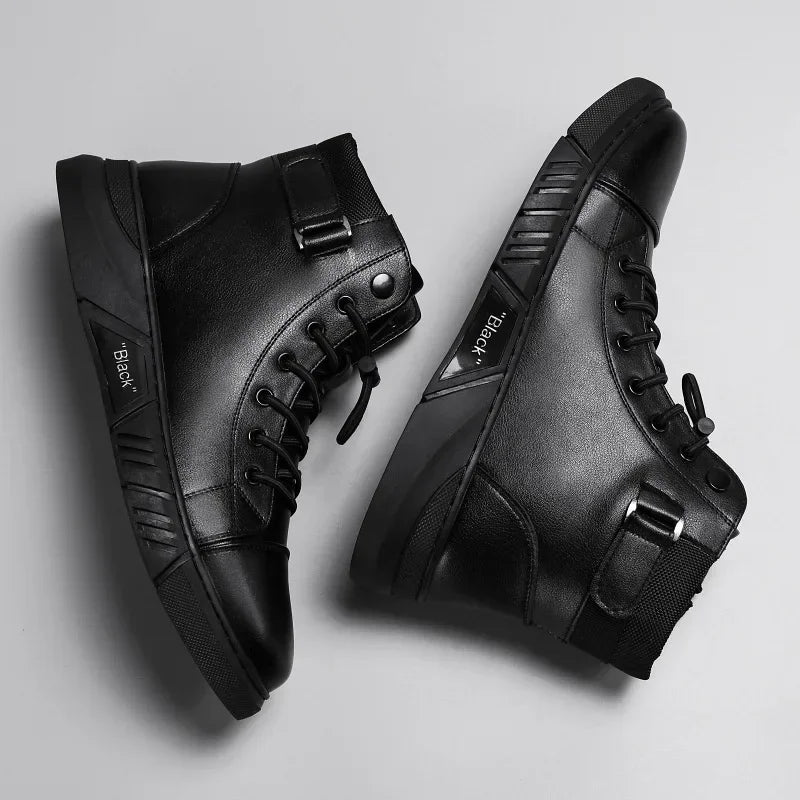 Men's Motorcycle Boots Comfortable Platform Boots Men‘s’ Outdoor High Top Leather Boots Fashion Comfortable Waterproof Men Shoes