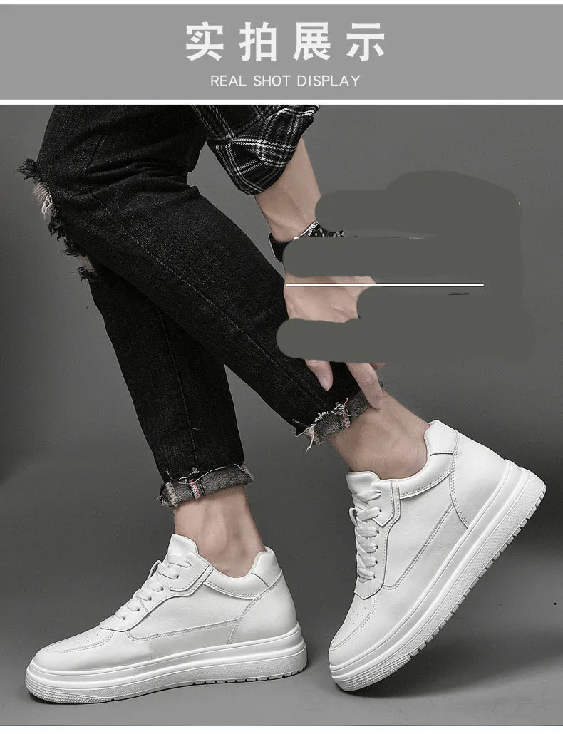 Genuine Leather Heightening Elevator Shoes Height Increase Shoe Men Insole 6 8 10CM Men‘s Sneakers Sport zapatos para hombre