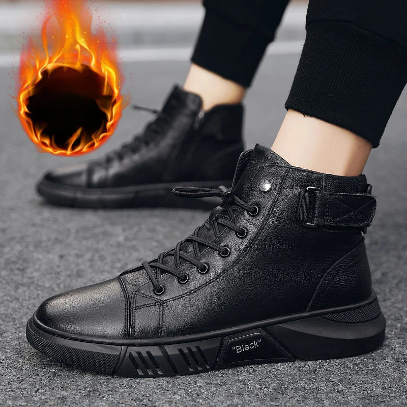 Men's Motorcycle Boots Comfortable Platform Boots Men‘s’ Outdoor High Top Leather Boots Fashion Comfortable Waterproof Men Shoes