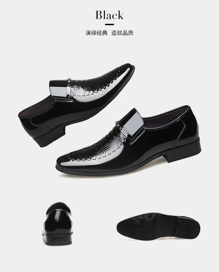 Patent Leather Business Men Shoes Formal Slip on Dress Shoes Men‘s Oxfords Footwear Alligator Pattern Leather Shoes for Man