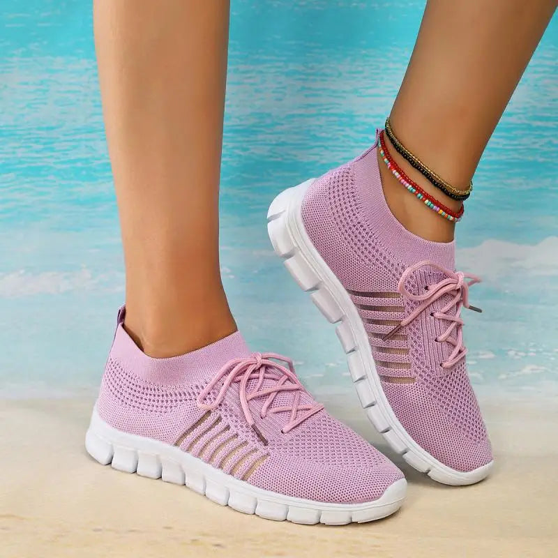 Mesh Breathable Soft Sole Sneakers Women Lightweight Non-Slip Running Walking Shoes Woman 2024 Spring Casual Lace Up Flats Shoes