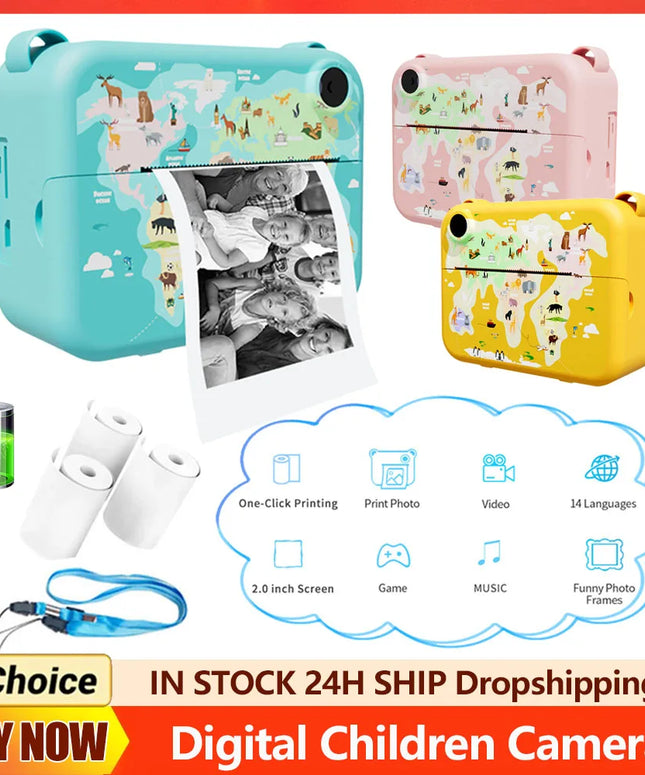 Digital Children Camera Instant Print Photo 2 Inch Screen Kids Camera Selfie Video Digital Camera Birthday Gifts for Girls Boys