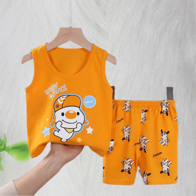 Boys Vest Set Summer Cotton New Clothes Children's Sleeveless Cartoon Wool Comfort Set Class A Thin Two-piece Set for 6-9months