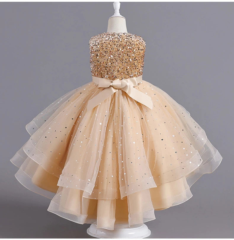 A88 Children Mesh Gown Girls Sleeveless Dress Pink Wedding Evening Party Princess Dresses For Kids Girl