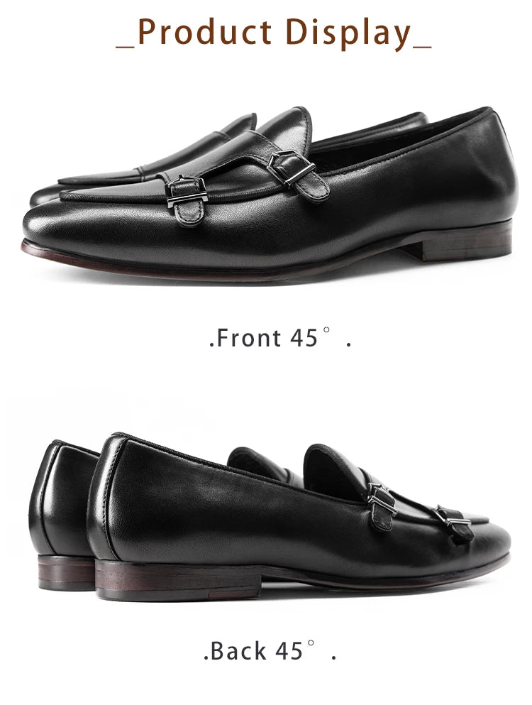 Spring Autumn Men’s Loafers Wedding Party Dress Shoes Black Brown Monk Strap Casual Fashion Male Slip On Footwear