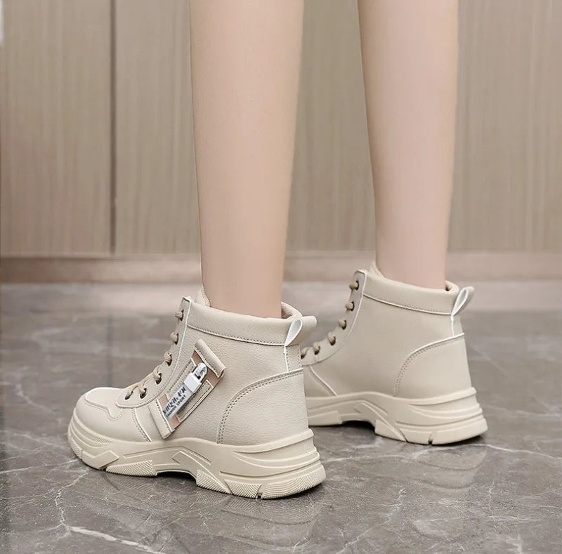 Designer Fashion Women‘s Ankle Boots Spring Comfortable Soft-sole High Top Shoes Sneakers Non Silip Wear-resistant Casual Shoes