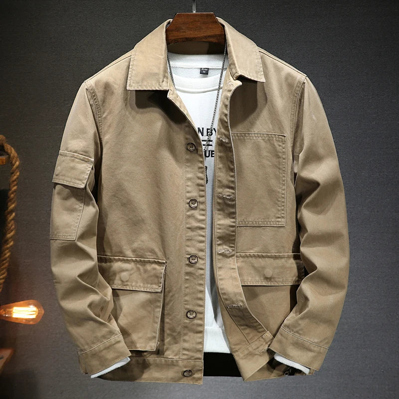 Men's American Style Vintage Denim Jacket 2023 spring and autumn new style Casual Fashion High Quality Cotton Dark Khaki Jacket