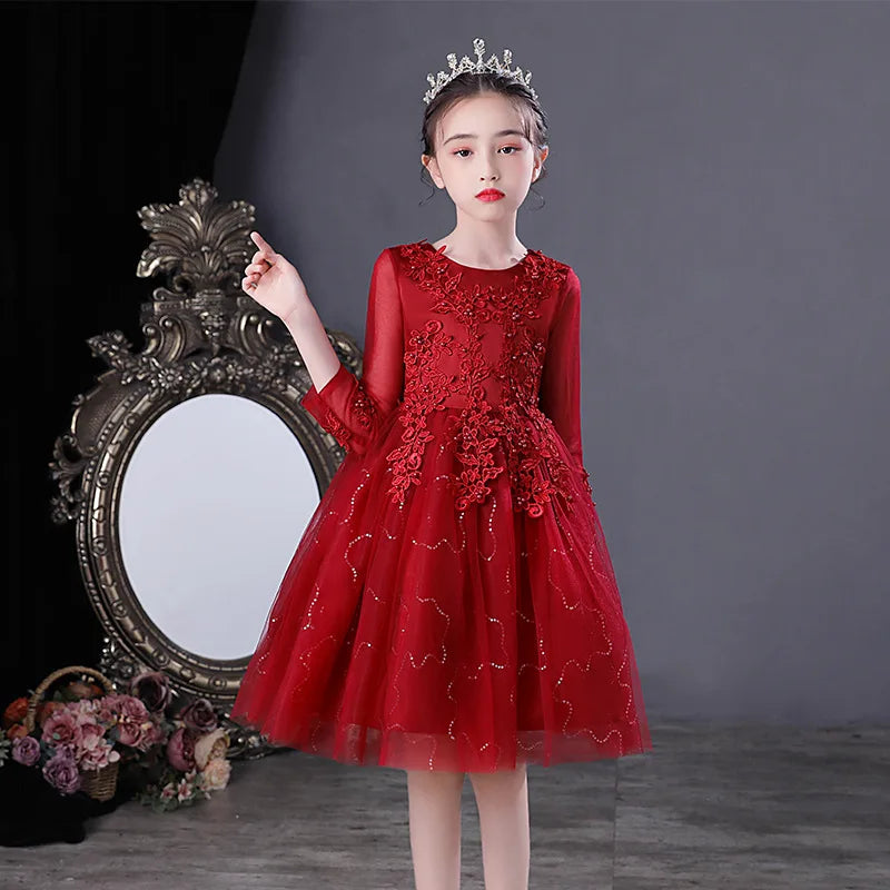 White Child Solid Lace Costume Evening Party Tutu Princess Kids Dresses For Baby Girl Formal Wedding Clothes 3 4 6 8 10 11Years