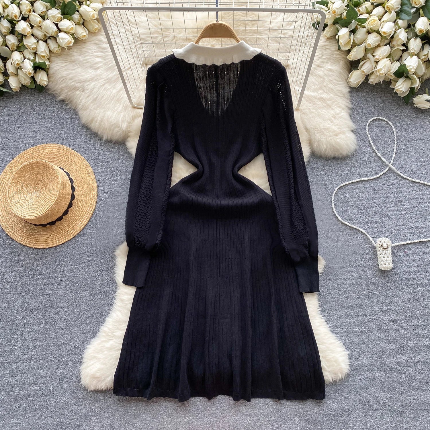 YuooMuoo Korean Fashion Knitted Sweater Dress 2024 Autumn Winter Elegant  A-line Shirt Dress Chic Lady Black Birthday Vestidos