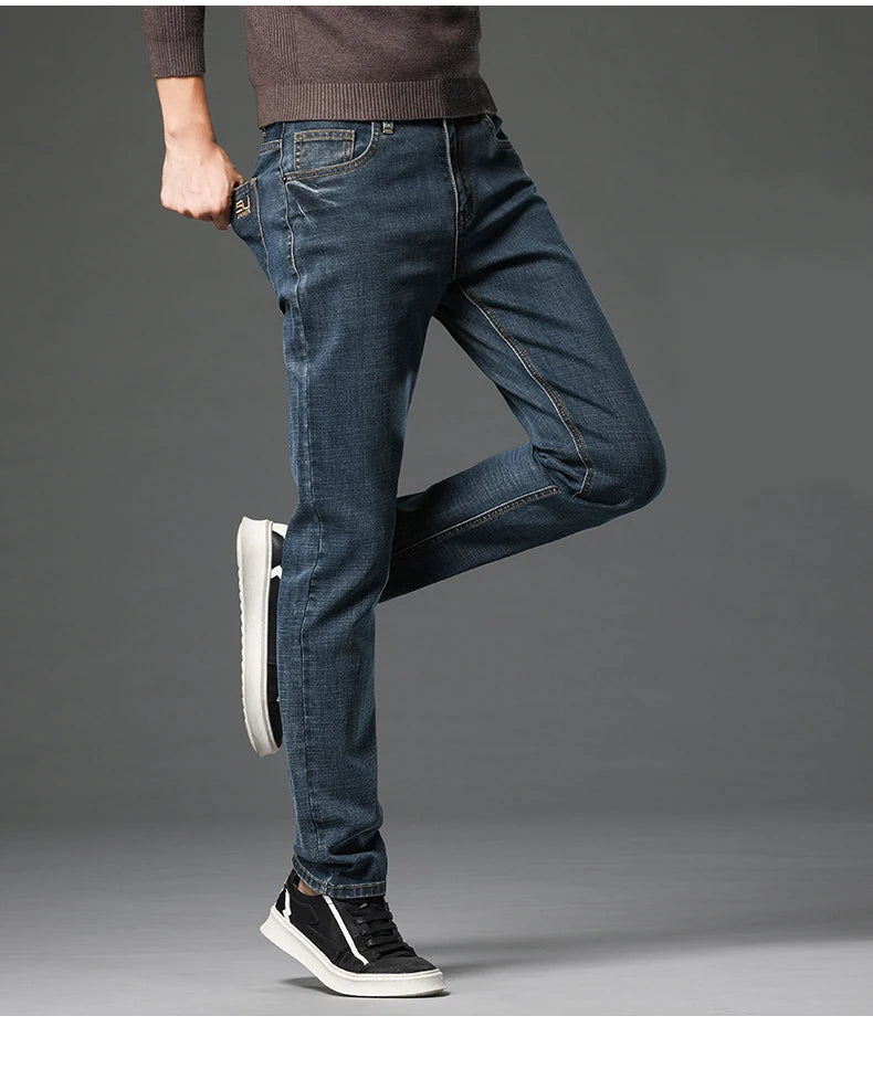 2024 Cotton Stretch Jeans Men Classic Retro Straight Slim Straight Trouser Male Korea Brand Clothing Denim Pants Plus Size 40