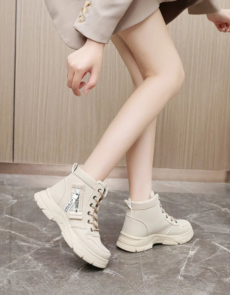 Designer Fashion Women‘s Ankle Boots Spring Comfortable Soft-sole High Top Shoes Sneakers Non Silip Wear-resistant Casual Shoes