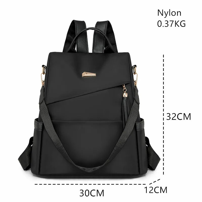 Fashion Tassel Decorative Women’s Nylon Anti-theft Backpack Casual Travel Female Shoulder Bag Large Capacity Student School Pack