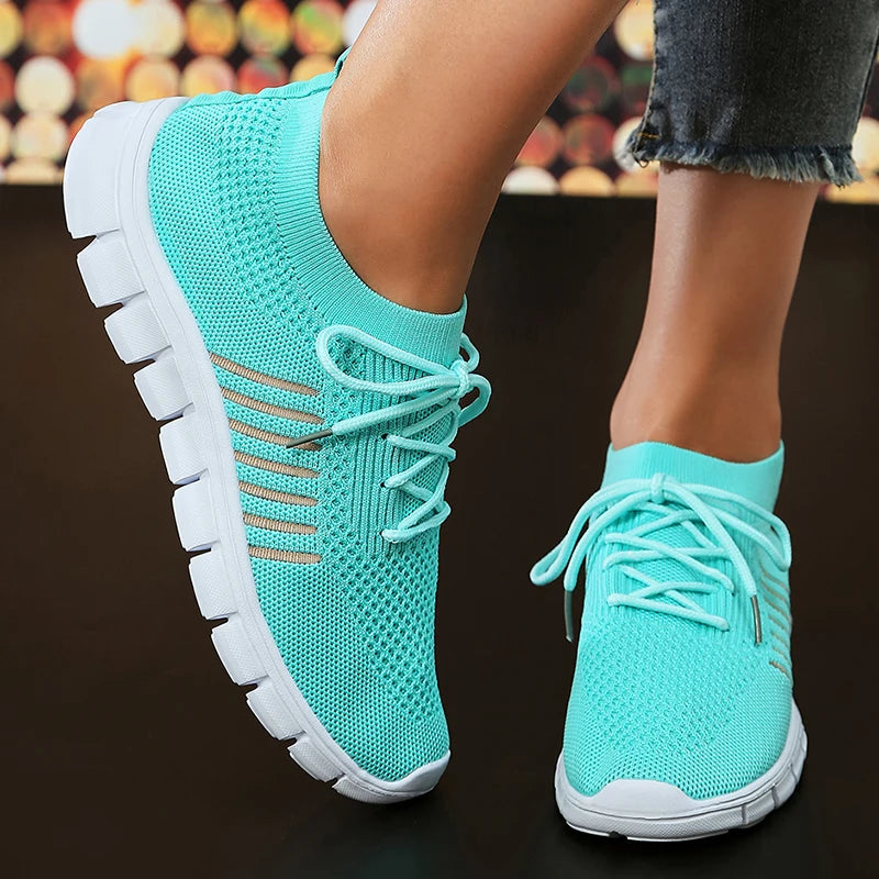 Mesh Breathable Soft Sole Sneakers Women Lightweight Non-Slip Running Walking Shoes Woman 2024 Spring Casual Lace Up Flats Shoes